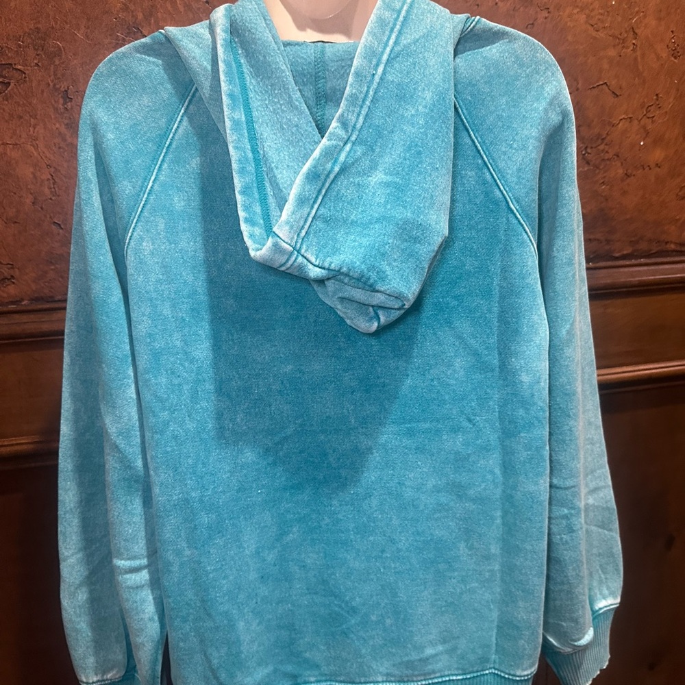 NWOT SIZE S Zenana Outfitters Aqua Blue Hoodie for Women - Picture 5 of 10